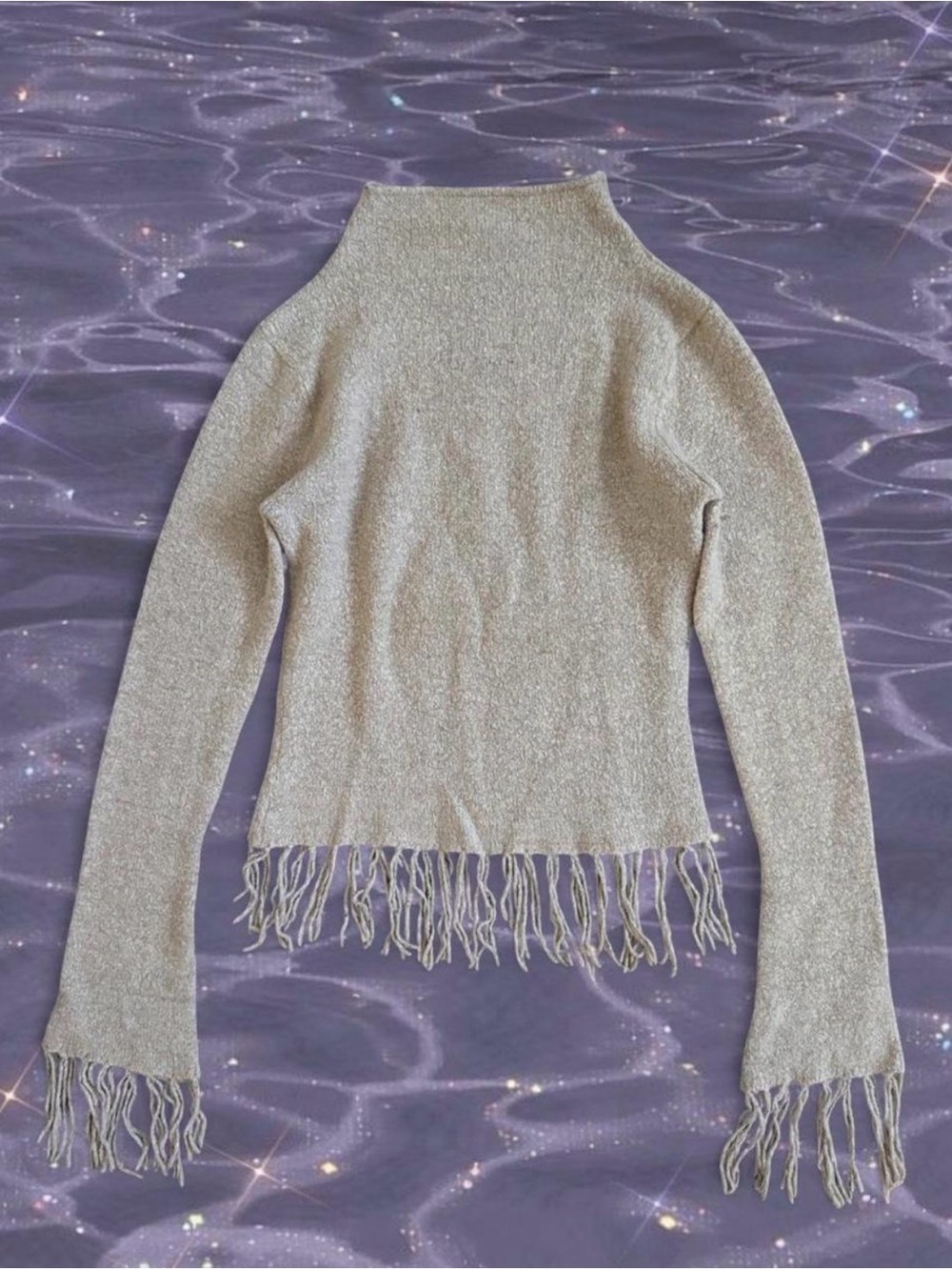 Vintage 90s VS Three Hippie Sweater Mock Neck Wool Blend Boho Fringe Grunge